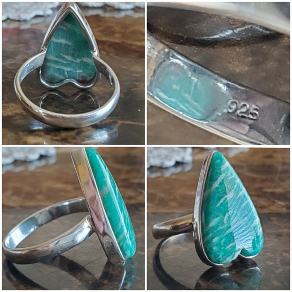 Genuine Teal Amazonite Heart Ring Size 10 - Picture 5 of 7